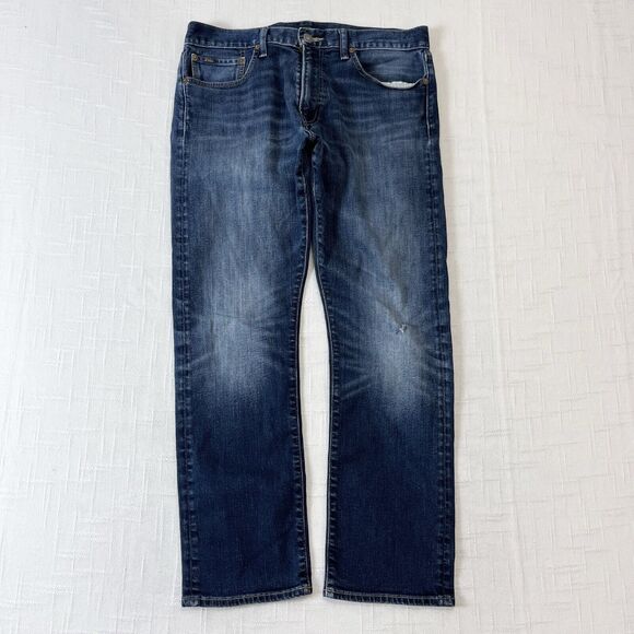 Polo Ralph Lauren Jeans Mens 33x29* Varick Slim Straight Whiskered Faded Blue - Picture 1 of 13